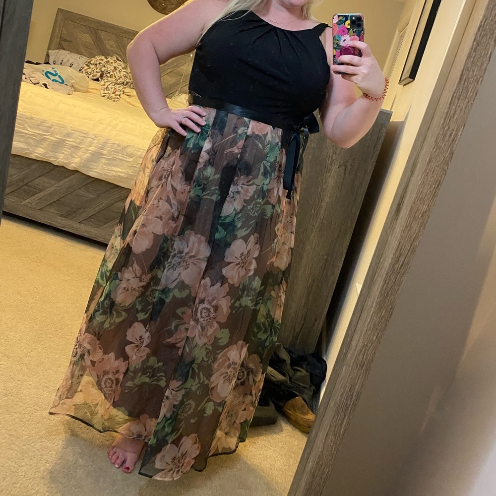 black and floral dress